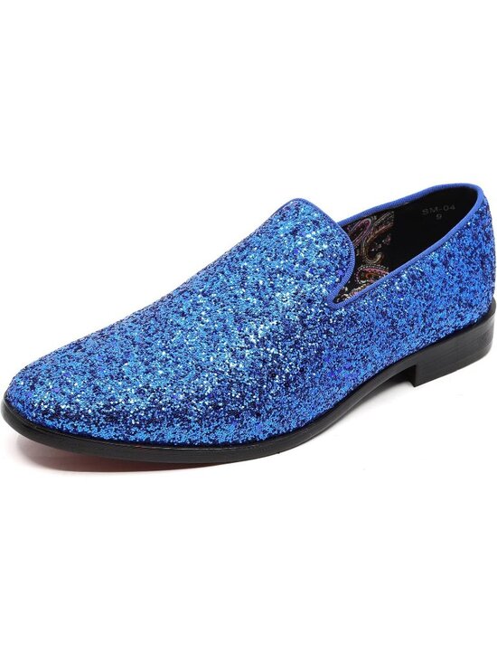 Metrocharm Men\'s Blue Rubber Sole Sparkly Glitter Sequin Loafers Slip On Shoes main image 7